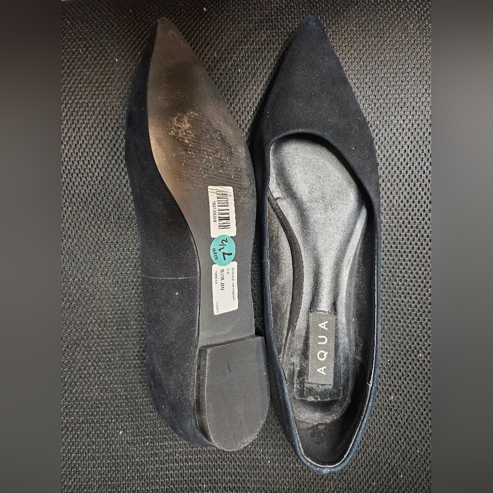Aqua Black Suede Abel Pointed Toe Flats 7.5M